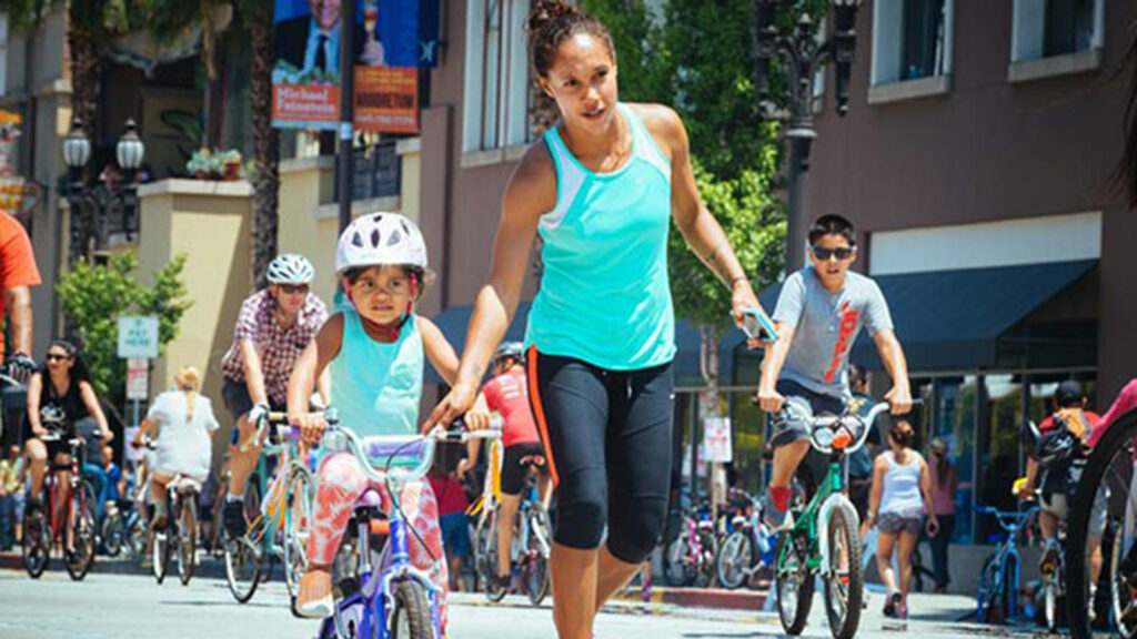Angelenos on bikes participating in an Open Streets program.