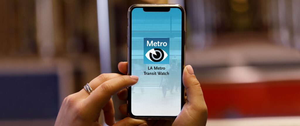 Customer using the LA Metro Transit Watch app