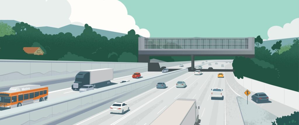 Illustration of soundwall along a Los Angeles area freeway.