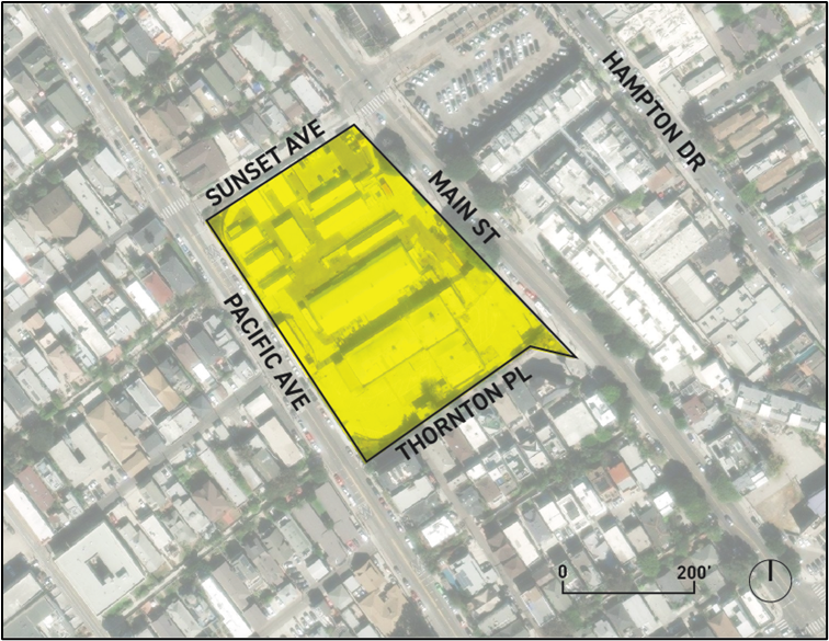 Project area is bound by Sunset Av, Main St, Pacific Av, and Thornton Pl