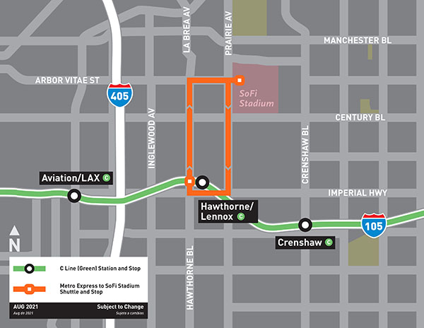 Go Metro on Game Day Shuttle Map (SoFi Stadium)