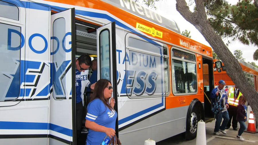 Fans headed to Dodger Stadium after using the Dodger Stadium Express.