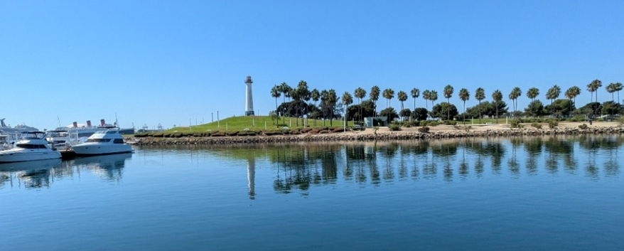 A water taxi in a harbor at Long Beach